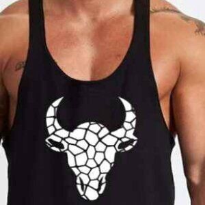 Fitness Men Cattle Head Print Racer Back Sports Tank Top